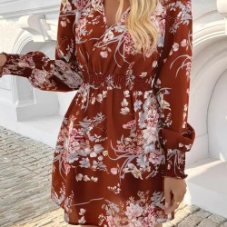 Kadın Uzun Kollu Kruvaze Yakalı çiçek Desenli Mini Süprem Elbise , 29744 Kadın Uzun Kollu Kruvaze Yakalı çiçek Desenli Mini Süprem Elbise , 29744