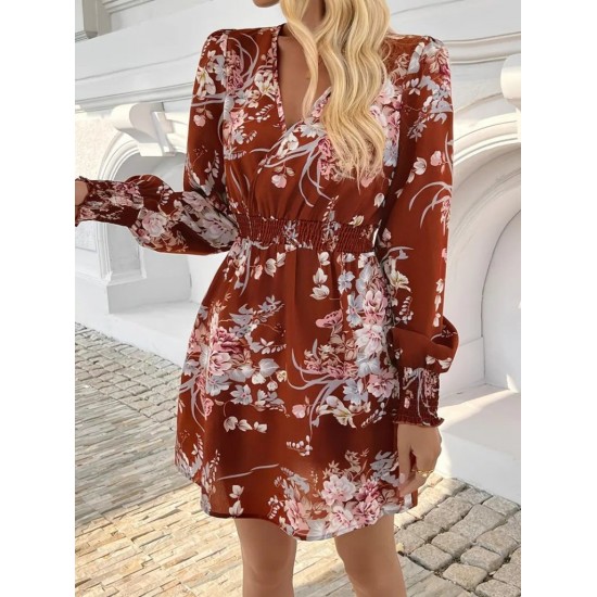 Kadın Uzun Kollu Kruvaze Yakalı çiçek Desenli Mini Süprem Elbise , 29744 Kadın Uzun Kollu Kruvaze Yakalı çiçek Desenli Mini Süprem Elbise , 29744