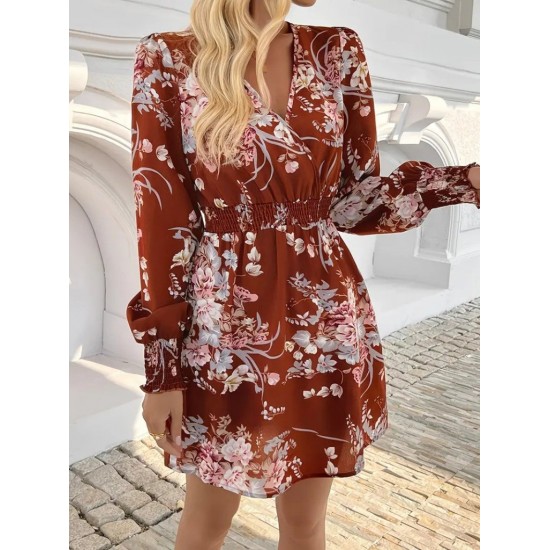 Kadın Uzun Kollu Kruvaze Yakalı çiçek Desenli Mini Süprem Elbise , 29744 Kadın Uzun Kollu Kruvaze Yakalı çiçek Desenli Mini Süprem Elbise , 29744