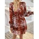 Kadın Uzun Kollu Kruvaze Yakalı çiçek Desenli Mini Süprem Elbise , 29744 Kadın Uzun Kollu Kruvaze Yakalı çiçek Desenli Mini Süprem Elbise , 29744