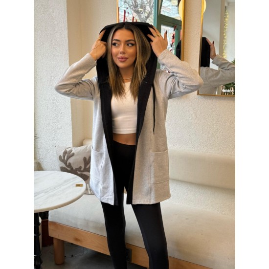 Kadın Uzun Kollu Kapşonlu çift Renkli şardonlu Iki Iplik Ceket, 29742 Kadın Uzun Kollu Kapşonlu çift Renkli şardonlu Iki Iplik Ceket, 29742