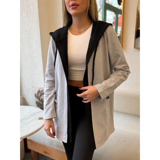 Kadın Uzun Kollu Kapşonlu çift Renkli şardonlu Iki Iplik Ceket, 29742 Kadın Uzun Kollu Kapşonlu çift Renkli şardonlu Iki Iplik Ceket, 29742