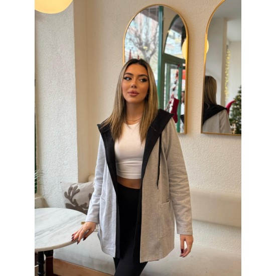 Kadın Uzun Kollu Kapşonlu çift Renkli şardonlu Iki Iplik Ceket, 29742 Kadın Uzun Kollu Kapşonlu çift Renkli şardonlu Iki Iplik Ceket, 29742