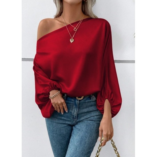 Kadın Tek Omuzu Açık Uzun Kollu Salaş Sandy Bluz , 29737