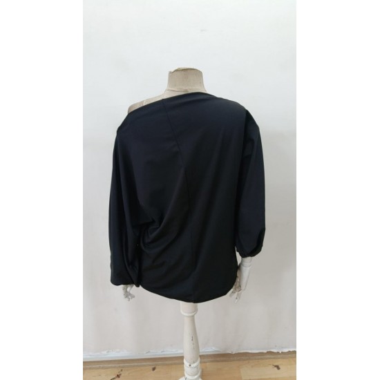 Kadın Tek Omuzu Açık Uzun Kollu Salaş Sandy Bluz , 29736