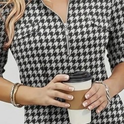 Kadın Uzun Kollu Hakim Yaka Yakadan Fermuarlı Geometrik Desenli Süprem Bluz , 29735 Kadın Uzun Kollu Hakim Yaka Yakadan Fermuarlı Geometrik Desenli Süprem Bluz , 29735