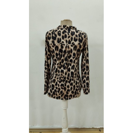 Kadın Uzun Kollu Hakim Yaka Yakadan Fermuarlı Geometrik Desenli Süprem Bluz , 29734