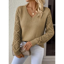 Kadın Uzun Kollu V Yaka Kol Delikli Baklava Desen Detaylı Triko Kazak, 29802