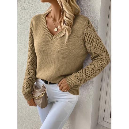 Kadın Uzun Kollu V Yaka Kol Delikli Baklava Desen Detaylı Triko Kazak, 29802 Kadın Uzun Kollu V Yaka Kol Delikli Baklava Desen Detaylı Triko Kazak, 29802