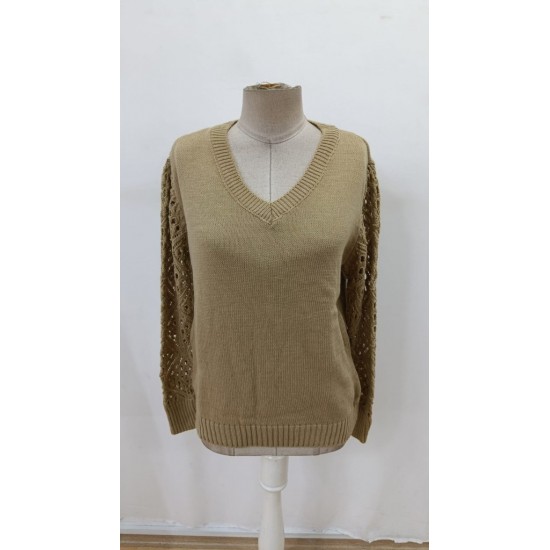 Kadın Uzun Kollu V Yaka Kol Delikli Baklava Desen Detaylı Triko Kazak, 29802 Kadın Uzun Kollu V Yaka Kol Delikli Baklava Desen Detaylı Triko Kazak, 29802