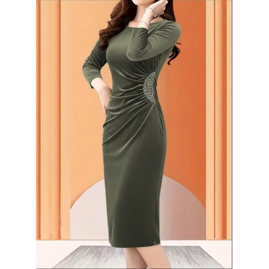 Kadın Uzun Kollu Bot Yaka Yanı Taş Detaylı Midi Kadife Elbise , 29787 Kadın Uzun Kollu Bot Yaka Yanı Taş Detaylı Midi Kadife Elbise , 29787