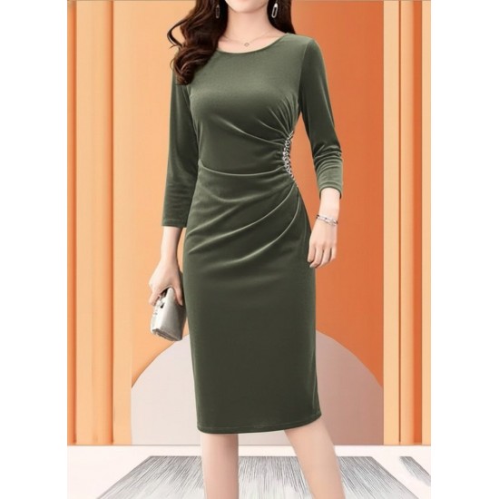 Kadın Uzun Kollu Bot Yaka Yanı Taş Detaylı Midi Kadife Elbise , 29787 Kadın Uzun Kollu Bot Yaka Yanı Taş Detaylı Midi Kadife Elbise , 29787