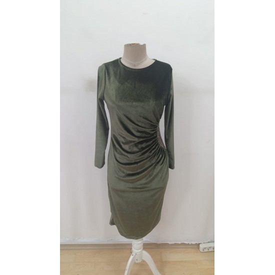 Kadın Uzun Kollu Bot Yaka Yanı Taş Detaylı Midi Kadife Elbise , 29787 Kadın Uzun Kollu Bot Yaka Yanı Taş Detaylı Midi Kadife Elbise , 29787