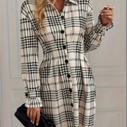 Kadın Uzun Kollu Yakalı önü Düğmeli Mini Modal Elbise , 29770