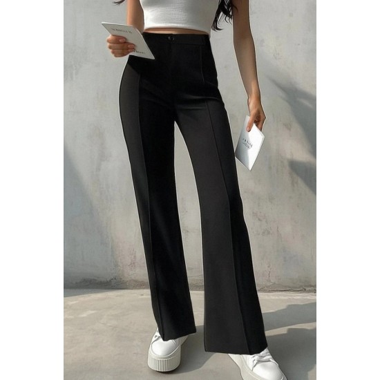 Kadın Yüksek Bel Nervurlu Ithal Krep Pantolon , 29769