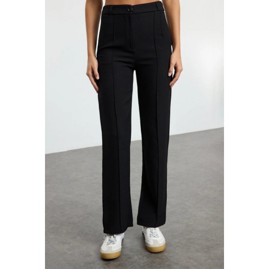 Kadın Yüksek Bel Nervurlu Ithal Krep Pantolon , 29769