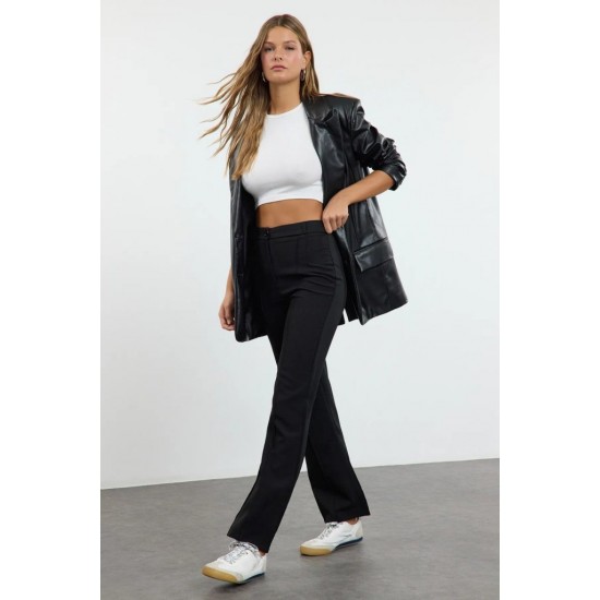 Kadın Yüksek Bel Nervurlu Ithal Krep Pantolon , 29769