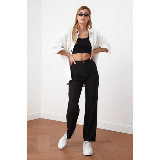 Kadın Yüksek Bel Nervurlu Ithal Krep Pantolon , 29769