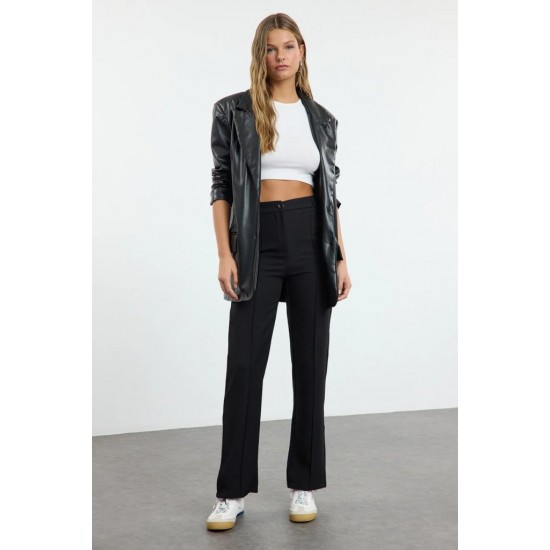 Kadın Yüksek Bel Nervurlu Ithal Krep Pantolon , 29769