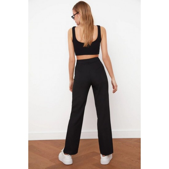 Kadın Yüksek Bel Nervurlu Ithal Krep Pantolon , 29769