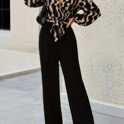 Kadın Uzun Kollu Kruvaze Yakalı Belden Kuşaklı üst Dalgıç Alt Ithal Krep Tulum , 29768 Kadın Uzun Kollu Kruvaze Yakalı Belden Kuşaklı üst Dalgıç Alt Ithal Krep Tulum , 29768