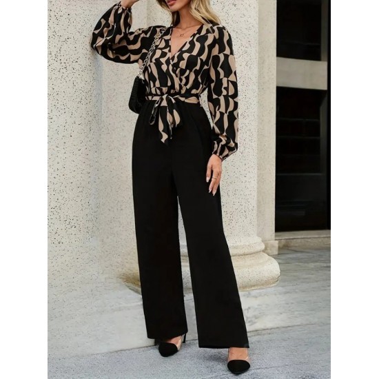 Kadın Uzun Kollu Kruvaze Yakalı Belden Kuşaklı üst Dalgıç Alt Ithal Krep Tulum , 29768 Kadın Uzun Kollu Kruvaze Yakalı Belden Kuşaklı üst Dalgıç Alt Ithal Krep Tulum , 29768