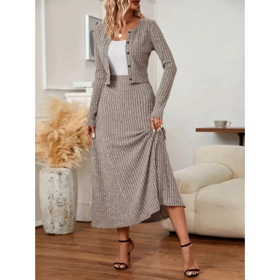 Kadın Uzun Kollu önden Düğmeli Bluz Ve Yüksek Bel A Kesim Uzun Etek şardonlu Kaşkorse Ikili Takım , 29767 Kadın Uzun Kollu önden Düğmeli Bluz Ve Yüksek Bel A Kesim Uzun Etek şardonlu Kaşkorse Ikili Takım , 29767