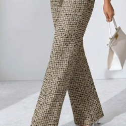 Kadın Yüksek Bel Paçaya Doğru Geniş Dokuma Pantolon , 29765