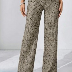 Kadın Yüksek Bel Paçaya Doğru Geniş Dokuma Pantolon , 29765