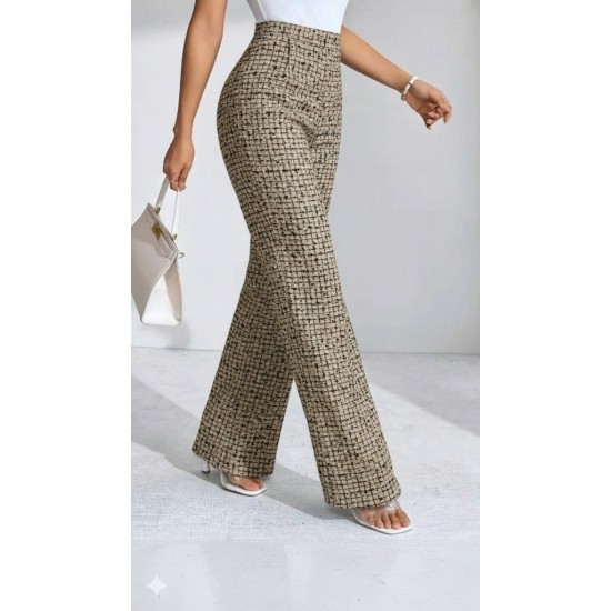 Kadın Yüksek Bel Paçaya Doğru Geniş Dokuma Pantolon , 29765