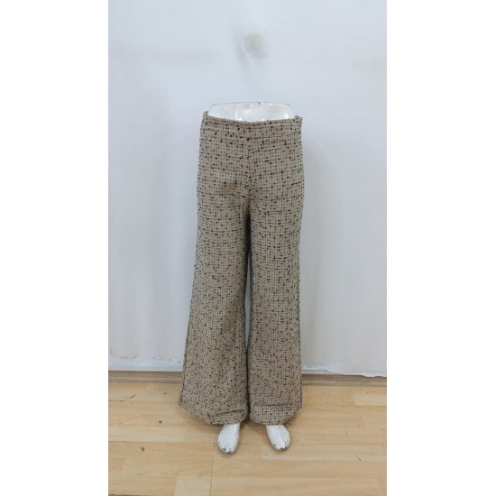 Kadın Yüksek Bel Paçaya Doğru Geniş Dokuma Pantolon , 29765