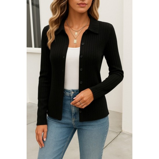 Kadın Uzun Kollu Yakalı önden Düğmeli Triko Ceket, 29760