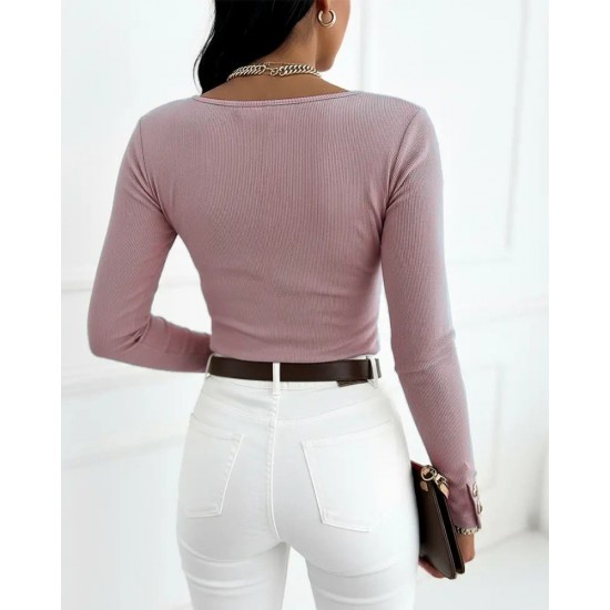 Kadın Uzun Kollu Yakadan Açık Ve Düğme Detaylı Kaşkorse Bluz, 29757