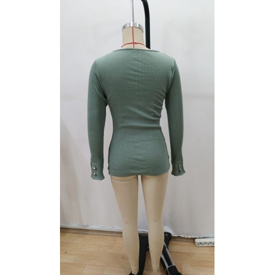 Kadın Uzun Kollu Yakadan Açık Ve Düğme Detaylı Kaşkorse çağla Yeşili Bluz, 29754