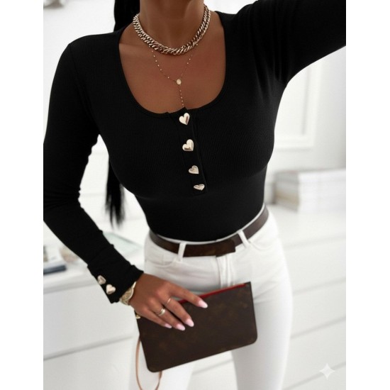 Kadın Uzun Kollu Yakadan Açık Ve Düğme Detaylı Kaşkorse Bluz , 29753