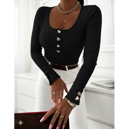 Kadın Uzun Kollu Yakadan Açık Ve Düğme Detaylı Kaşkorse Bluz , 29753