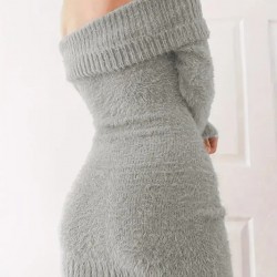 Kadın Uzun Kollu Omuzlardan Açık Kısa şardonlu Triko Elbise , 29750 Kadın Uzun Kollu Omuzlardan Açık Kısa şardonlu Triko Elbise , 29750