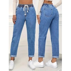 Kadın Yüksek Bel Bağcıklı Kot Pantolon , 29749