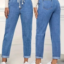 Kadın Yüksek Bel Bağcıklı Kot Pantolon , 29749