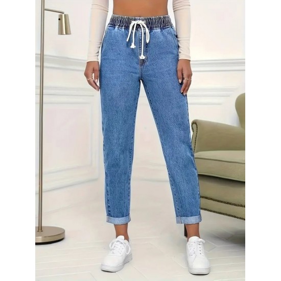 Kadın Yüksek Bel Bağcıklı Kot Pantolon , 29749