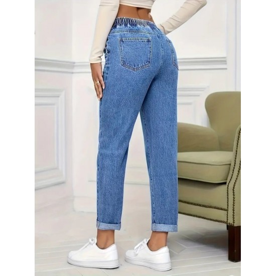 Kadın Yüksek Bel Bağcıklı Kot Pantolon , 29749