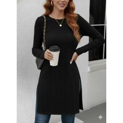 Kadın Uzun Kollu Bisiklet Yaka Iki Yandan Yırtmaç Detay Triko Bluz, 29809