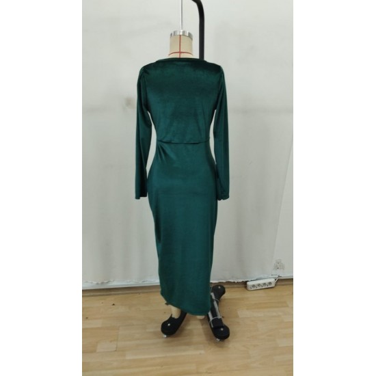 Kadın Uzun Kollu Kruvaze Yaka önünden çapraz Detaylı Uzun Kadife Elbise, 29814 Kadın Uzun Kollu Kruvaze Yaka önünden çapraz Detaylı Uzun Kadife Elbise, 29814