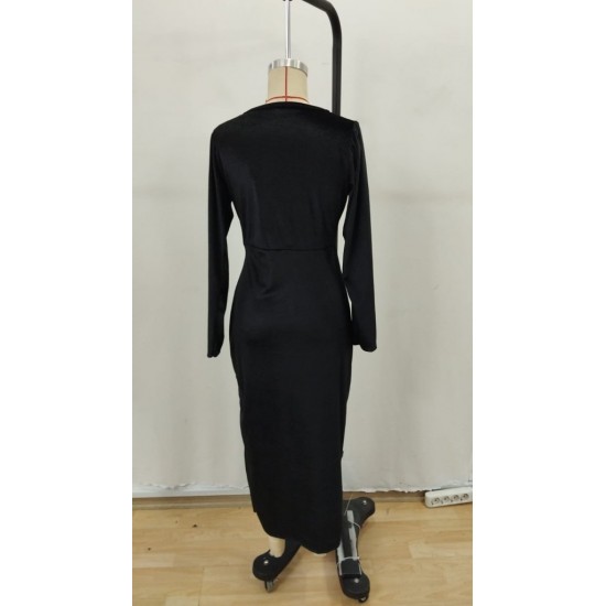 Kadın Uzun Kollu Kruvaze Yaka önünden çapraz Detaylı Uzun Kadife Elbise , 29812 Kadın Uzun Kollu Kruvaze Yaka önünden çapraz Detaylı Uzun Kadife Elbise , 29812