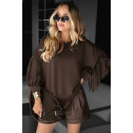 Kadın Uzun Kollu Bisiklet Yaka Kolları Püsküllü Modal Bluz , 29811 Kadın Uzun Kollu Bisiklet Yaka Kolları Püsküllü Modal Bluz , 29811