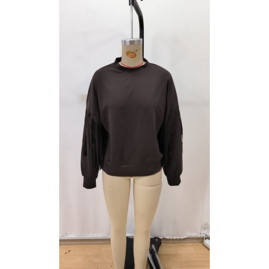 Kadın Uzun Kollu Bisiklet Yaka Kolları Püsküllü Modal Bluz , 29811 Kadın Uzun Kollu Bisiklet Yaka Kolları Püsküllü Modal Bluz , 29811