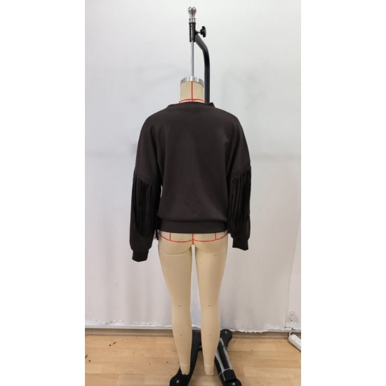 Kadın Uzun Kollu Bisiklet Yaka Kolları Püsküllü Modal Bluz , 29811 Kadın Uzun Kollu Bisiklet Yaka Kolları Püsküllü Modal Bluz , 29811