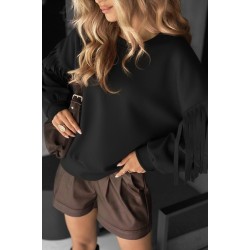 Kadın Uzun Kollu Bisiklet Yaka Kolları Püsküllü Modal Bluz , 29810