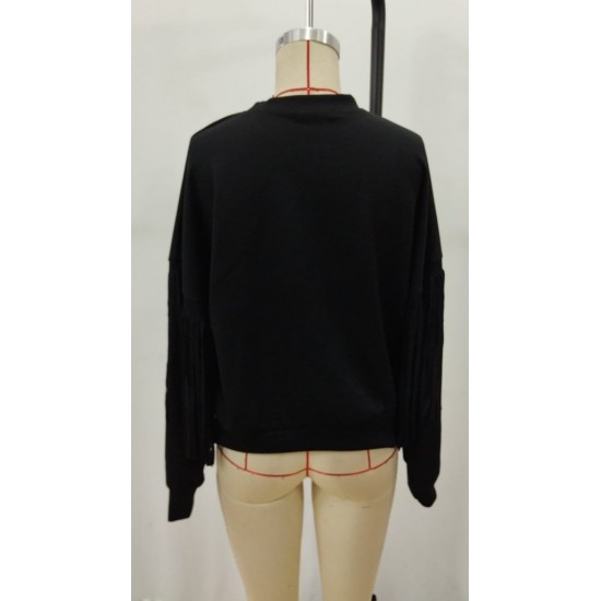 Kadın Uzun Kollu Bisiklet Yaka Kolları Püsküllü Modal Bluz , 29810 Kadın Uzun Kollu Bisiklet Yaka Kolları Püsküllü Modal Bluz , 29810