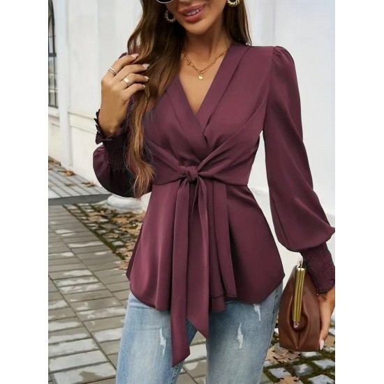 Kadın Uzun Kollu Kruvaze Yakalı önden Bağlamalı Ithal Krep Bluz, 29820